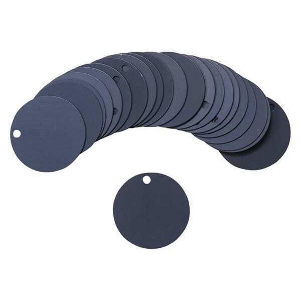 Blank Tag, Aluminum, 1 1/2 in H x 1 1/2 in W, 1 1/2 in Dia., Black, Round, 25 PK