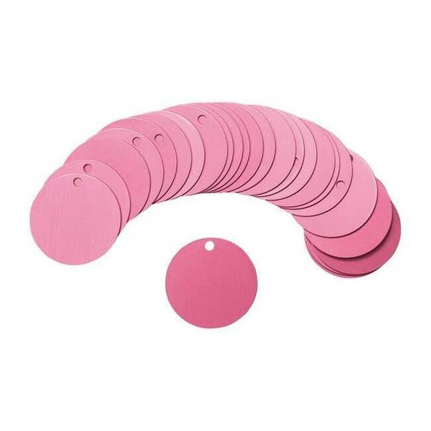 Blank Tag, Aluminum, 1 1/2 in H x 1 1/2 in W, 1 1/2 in Dia., Pink, Round, 25 PK