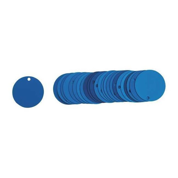Brady Blank Tag, Aluminum, 2 in H x 2 in W, 2 in Dia., Blue, Round, 25 PK 49907