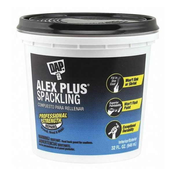 Dap Spackling Paste, 32 oz, Pail, White, Alex Plus 18746