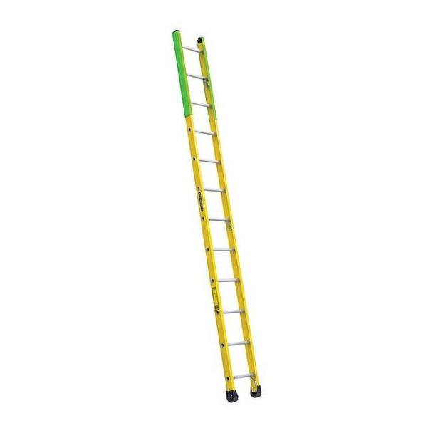 12 ft Overall H, Manhole Ladder, Fiberglass, Yellow Finish, 375 lb Load Capacity