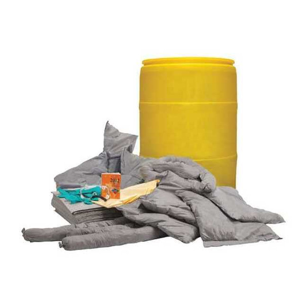 Spill Kit, 32 gal Volume Absorbed per Kit, 55 gal Capacity, Drum, Yellow