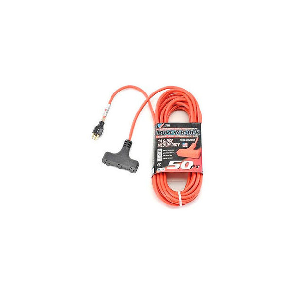 U.S. Wire 62050 50 Ft. Three Conductor Orange Cord W/Pow-R Block 14/3 Ga. SJTW-A