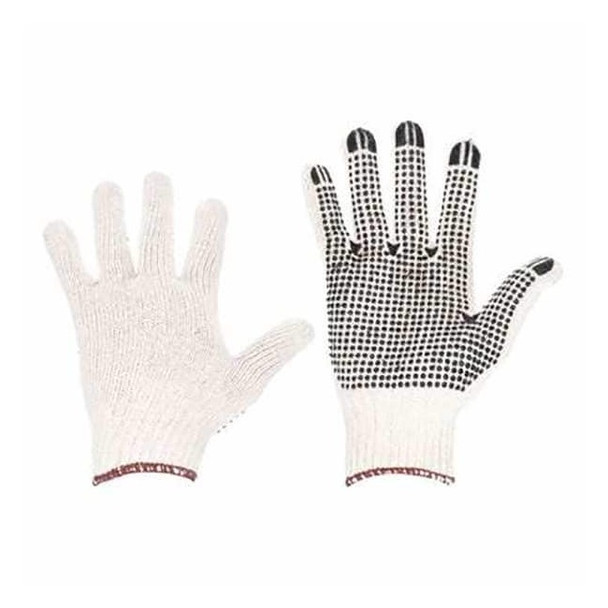 Knit Gloves, Cotton/Polyester, PVC, Palm, Knit, Beige/Black, S, 1 PR