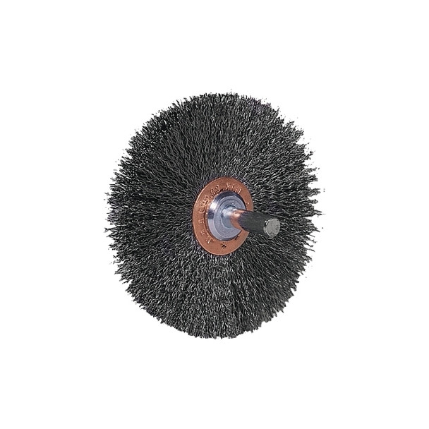 Stem-Mounted Wide Conflex Brush, 3 in dia x 1 in W Face, 0.008 in Stainless Steel Wire, 20000 RPM