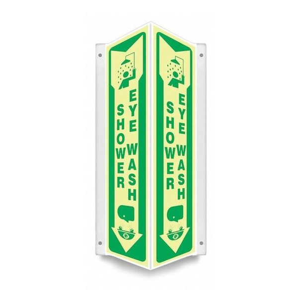 SHOWER EYE WASH, 7 1/2 in W x 18 in H, V-Shape Projection, PETG, 480Y19