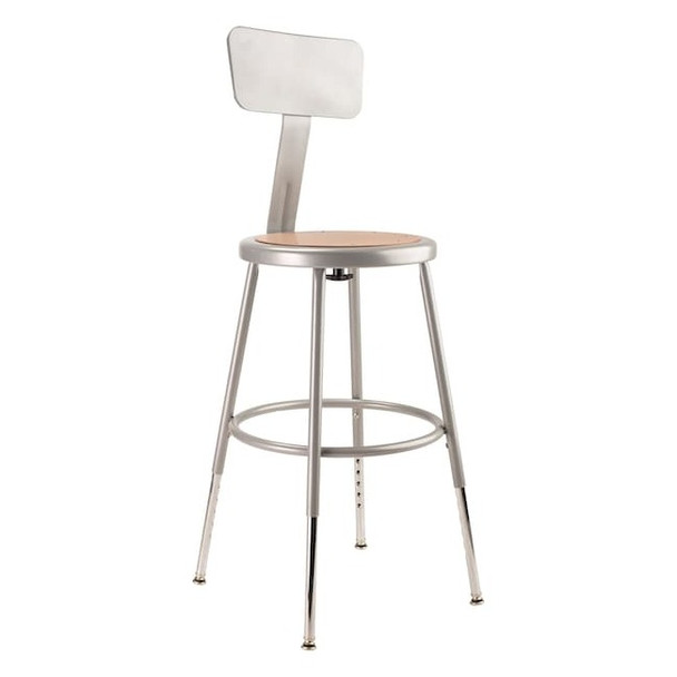 National Public Seating Round Stool with Backrest, Height 19" to 27"Gray 6218HB