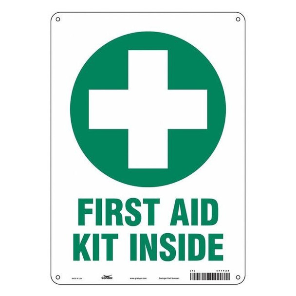 First Aid Kit Inside, 10 in W x 14 in H, Vertical Rectangle, Vinyl, 471T28