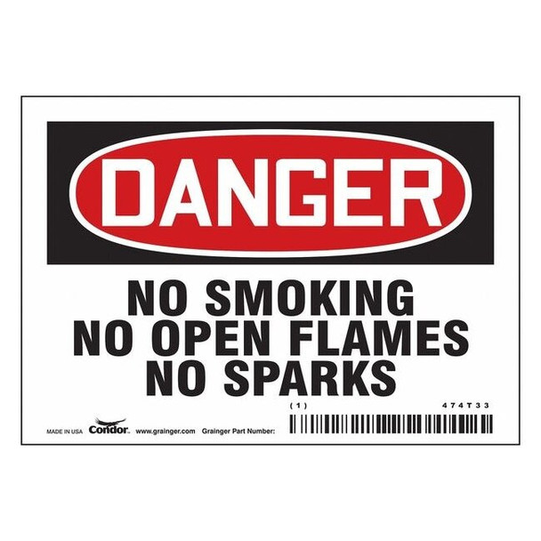 Safety Sign, 3 1/2 in H, 5 in W, Vinyl, Horizontal Rectangle, English, 474T33