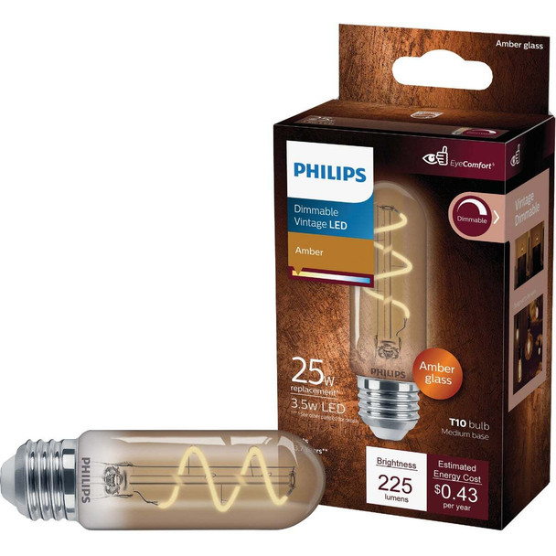 Philips Vintage 25W Equivalent Amber T10 Medium LED Decorative Light Bulb 565671