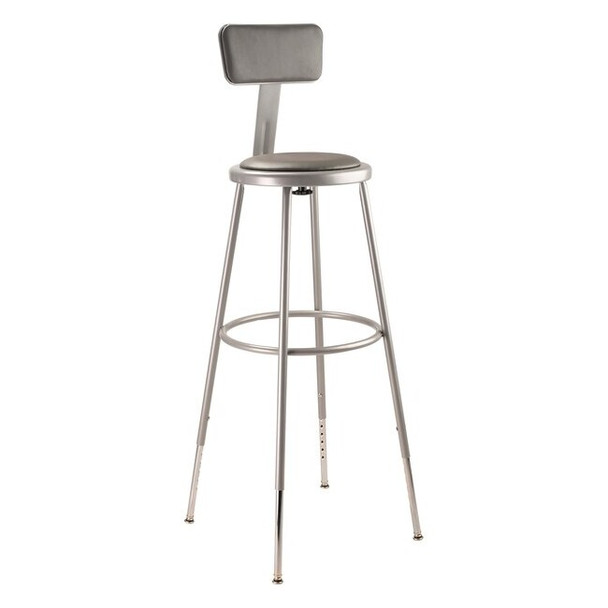 National Public Seating Round Stool with Backrest, Height 31" to 39"Gray 6430HB