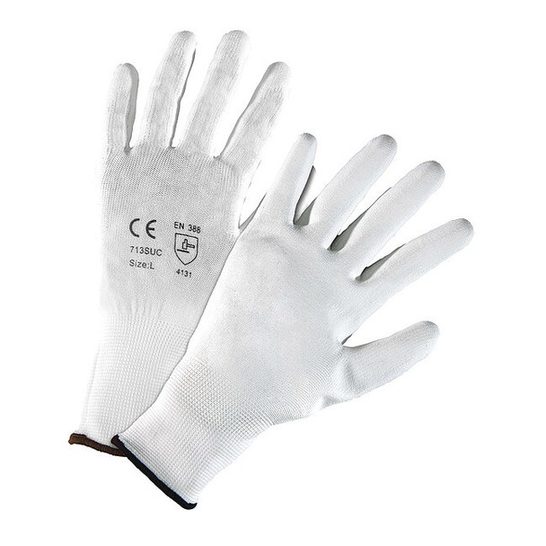 Coated Gloves, Polyurethane, Smooth, Palm, 4 Abrasion Level, White, S 12 PK