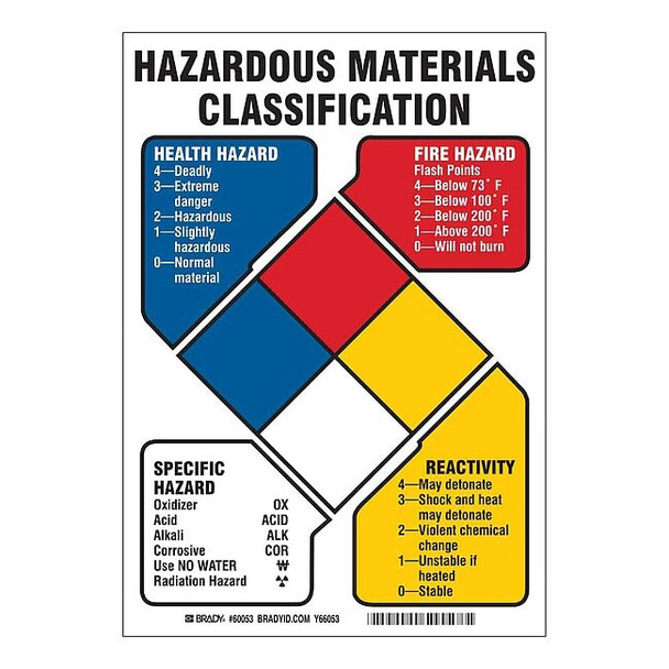 Brady Chemical Label, No Header, Polyester, 10 in W, 7 in H 60053