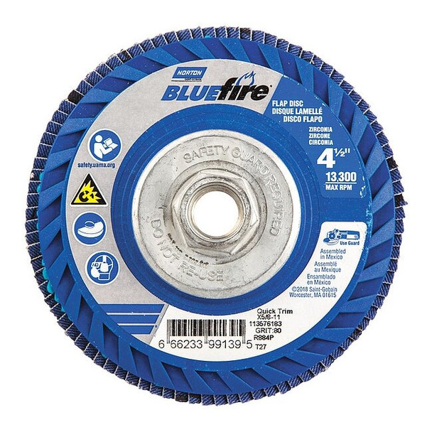 Norton Abrasives Flap Disc,4 1/2 In x 80 Grit,5/8-11 66623399139