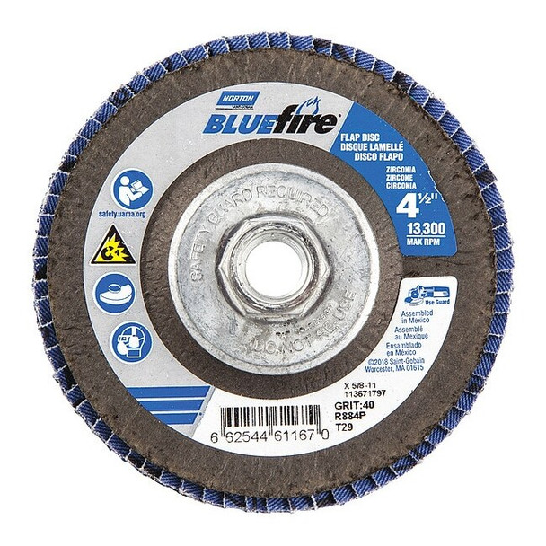 Norton Abrasives Flap Disc,4 1/2 In x 40 Grit,5/8-11 66254461167