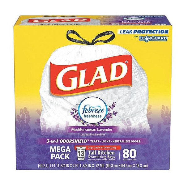 Glad 13 gal Trash Bags, 24 in x 27 in, 0.72 mil, White 78902