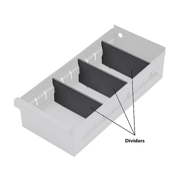 Drawer Bin Divider, Plastic, Gray, 5 1/4 in W x 2 1/2 in H, 12 PK