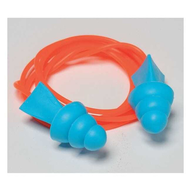 Tri-Grip Reusable Vinyl Ear Plugs, Flanged Shape, 27 dB, Blue, 1 PR