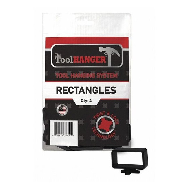 Toolhanger Plyprpyln Plstic,Rectngle Hnger,Blk,PK4 7004