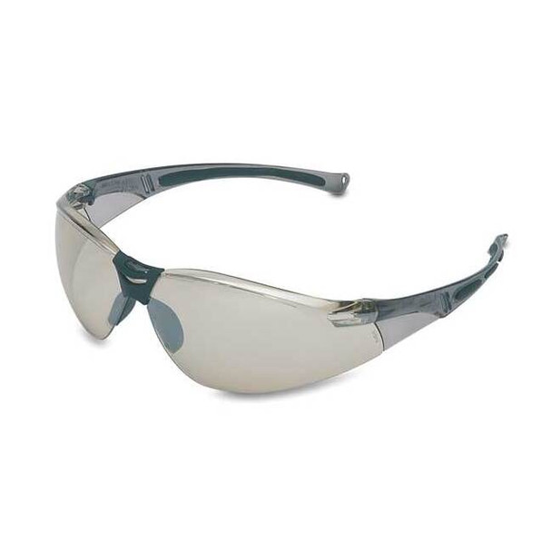A800, Safety Glasses, Anti-Scratch, Silver Mirror Lens, Gray Frame, Half-Frame
