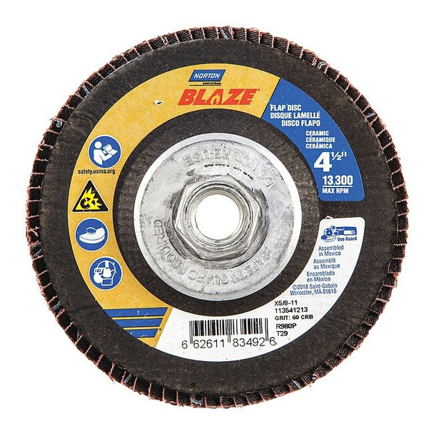 Norton Abrasives Arbor Mount Flap Disc,4-1/2in,60,Med. 66261183492