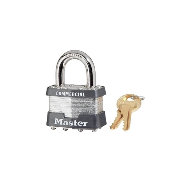 No. 1 Laminated Steel Padlock, 5/16 in dia, 3/4 in W x 15/16 in H Shackle, Silver/Gray, Keyed Different, Keyed Varies