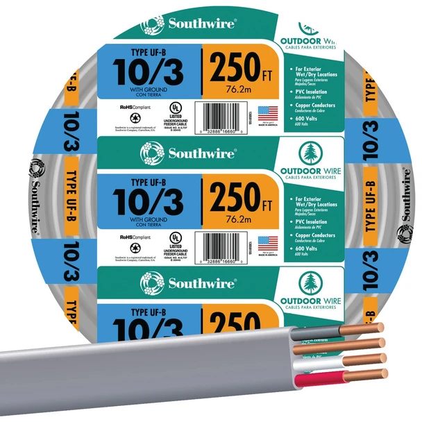 Southwire 250 Ft. 10 AWG 3-Conductor UFW/G Electrical Wire 13059155
