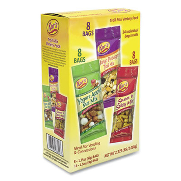 Kar\\'s Trail Mix Variety Pack, Assorted Flavors, 24 Packets/Carton 83610