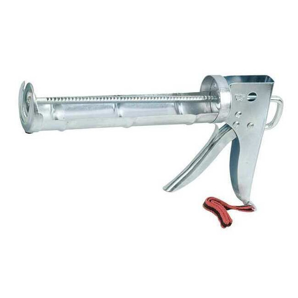 Caulk Gun, 10 oz Container Size, Steel, 6:01, Half Barrel Frame, Silver
