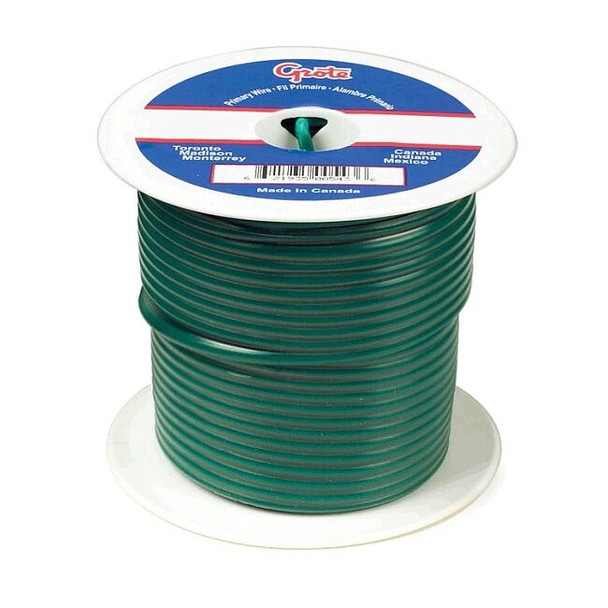 Primary Wire, GPT, 18 AWG, 1C C, Green, PVC, Stranded, 60V, 100 ft.