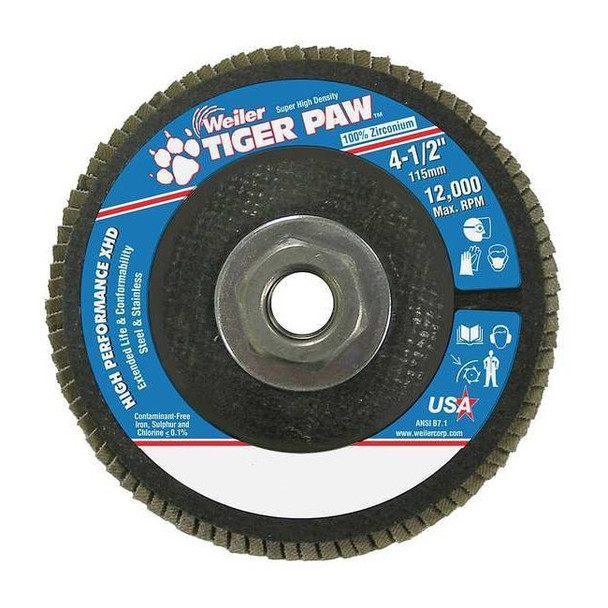 Weiler Flap Disc,Type 27,4-1/2in. dia., 36 Grit 98805
