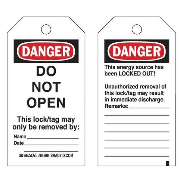 Danger Tag, Cardstock, 5 3/4 in H x 3 in W, Black/Red on White, Rectangle, 25 PK