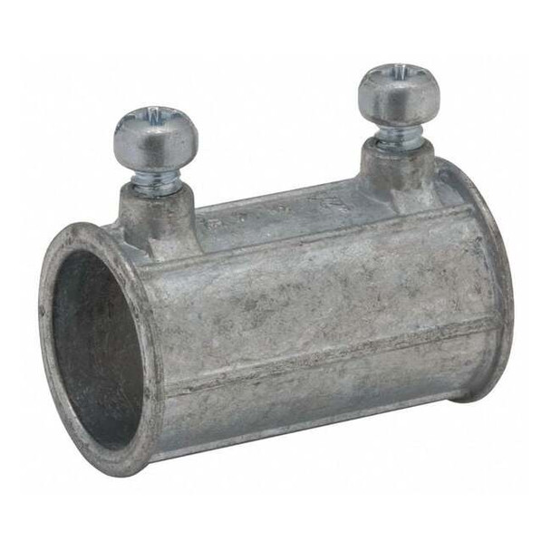 Raco EMT Coupling, 1-1/2 in, Set Screw, Zinc Alloy, Zinc Plated, Gray 2626