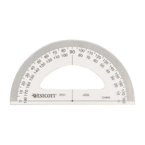 Westcott Protractor, Plastic, Lined3-1/2in, Trnsprnt 3751