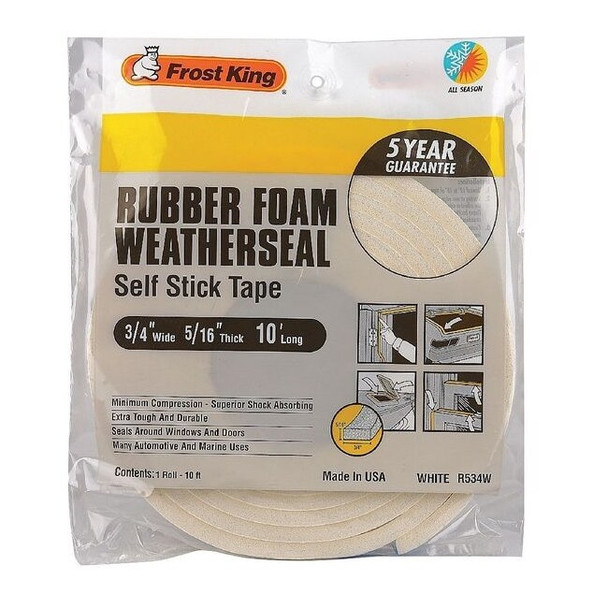 Spnge Rubber Foam Tape, 3/4Inx10 ft, 8 mil, Insert Color: White
