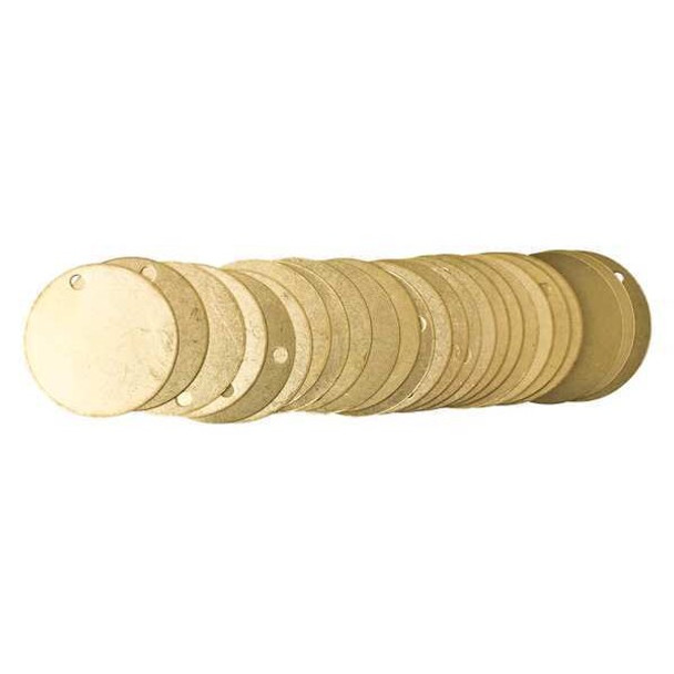 Brady Blank Tag, Brass, 2 in H x 2 in W, 2 in Dia., Brass, Round, 25 PK 23211