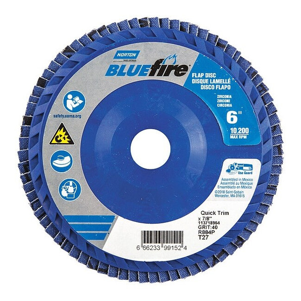 Norton Abrasives Fiber Disc,6 in Dia,7/8in Arbor,P40 Grit 66623399152
