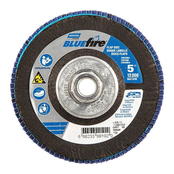 Norton Abrasives Fiber Disc,5 in Dia,5/8in Arbor,P80 Grit 66623399192