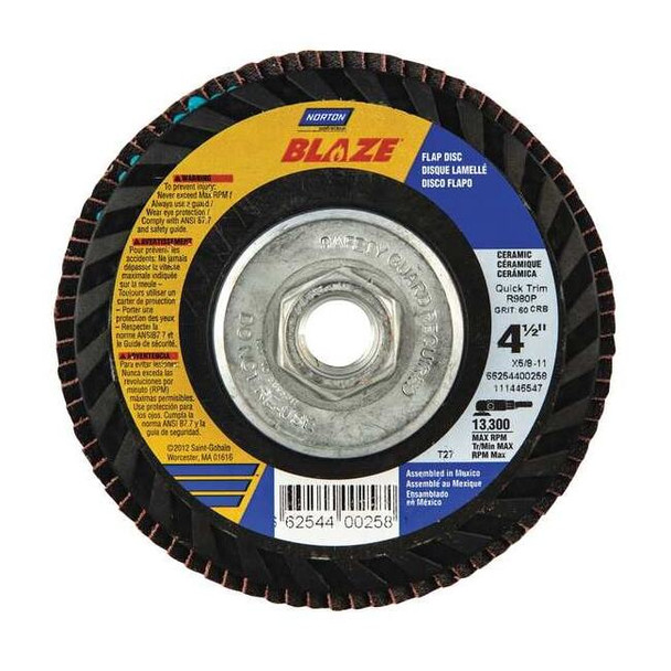 Flap Disc, 4 1/2 In x 40 Grit, 7/8, Series: SG Blaze(R)