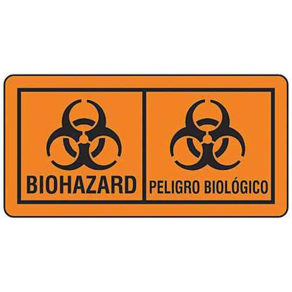 Brady Bilingual Biohazard Label, Biohazard, Paper, 4 in W, 2 in H 22348LS