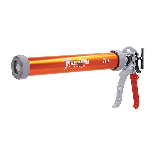 Caulk Gun, 24 oz Container Size, Aluminum, 18:01, Full Barrel Frame, Orange