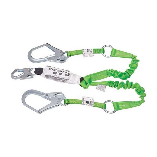 StretchStop Shock Absorbing Lanyard, 6 ft. Length, Snap Hook, Steel, 2 Leg(s)