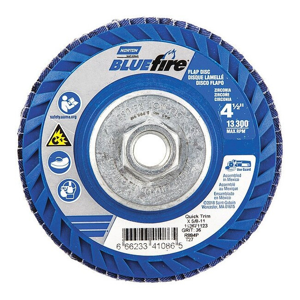 Norton Co Flap Disc,13,300 rpm,36 Grit,27-Type,PK2 66623341086