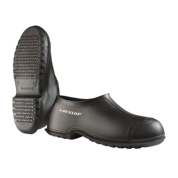 Overboots, Plain Toe, PVC, 4 in Height, Slip On Closure, Cleated Sole, Black, M