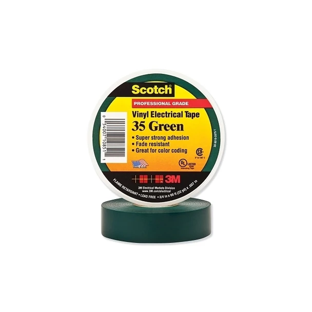 Vinyl Electrical Color Coding Tape, 35, 1/2 in W x 20 ft L, Green
