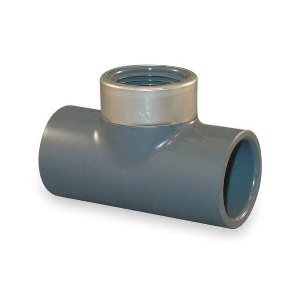 PVC, Stainless Steel Tee, Socket x Socket x FNPT, 1-1/4 in Pipe Size