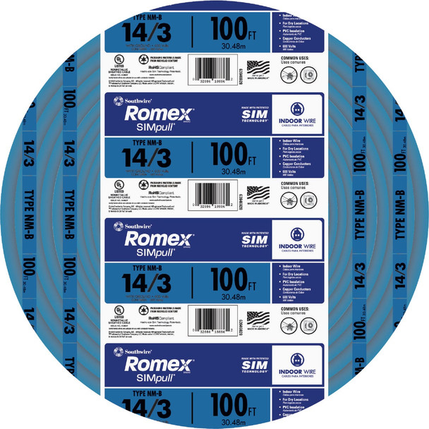 Romex 100 Ft. 14/3 Solid Blue NMW/G Electrical Wire 63946928