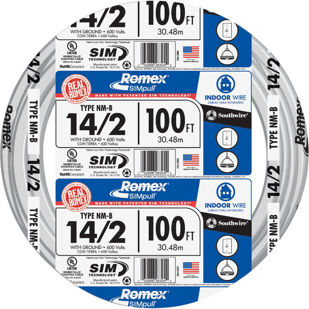 Romex 100 Ft. 14/2 Solid White NMW/G Electrical Wire 28827428