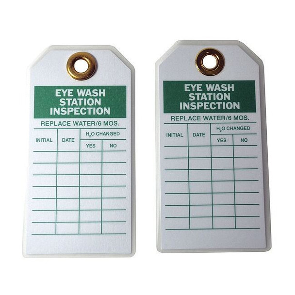 Tag, Eyewash, Polyester, 5 3/4 in H x 3 in W, White, Rectangle, 10 PK