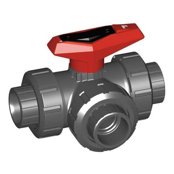 Gf Piping Systems 1" Socket PVC Ball Valve 3-Way True Union 161543084